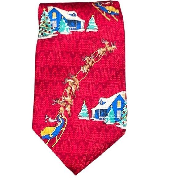 CLAYBROOKE Christmas tie imported 100% silk made in the USA red blue green - Picture 1 of 5